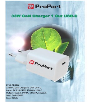 Carica Batterie GaN 33W PD 1 Output USB-C