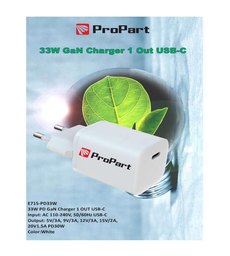 Carica Batterie GaN 33W PD 1 Output USB-C
