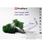 Slim Carica Batterie 20W 2 Out USB A - USB C