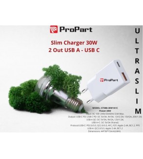 Slim Carica Batterie 30W 2 Out USB A - USB C