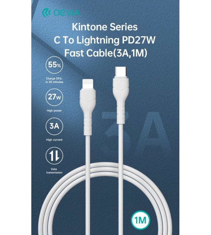 Kintone Cavo da Tipo-C a Lightning 5V 27W 1Mt Carica e Dati