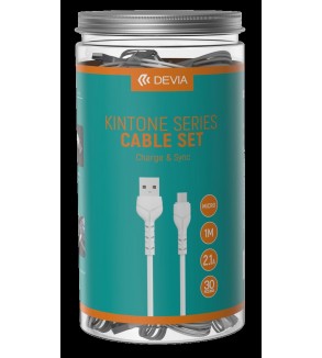30 Cavi bulk in Barattolo V2 Micro-Usb 5V 2.1A Bianchi
