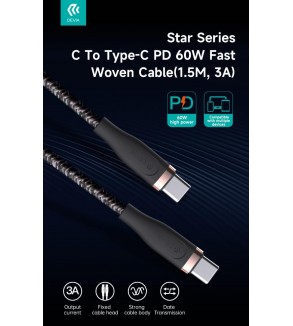 Cavo Intrecciato da C a C 60W 3A, 1,5 Metri Nero