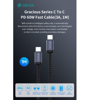 Cavo Devia da Tipo-C a Tipo-C PD 60W Alta velocita 1 Metro