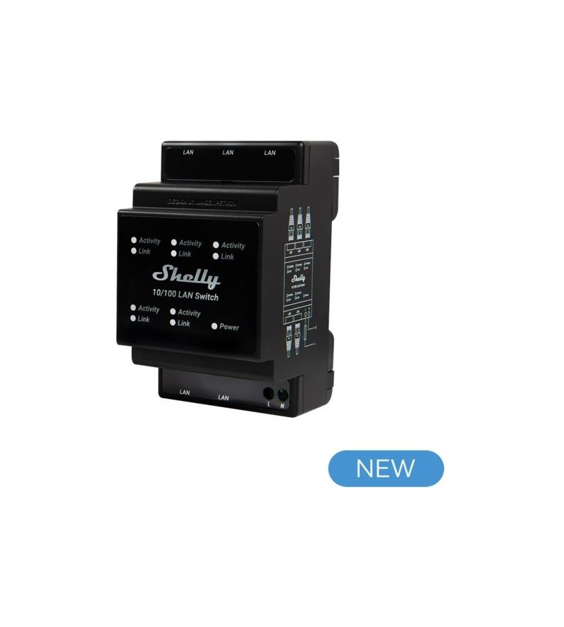 Shelly LAN Switch - Switch di rete DIN rail con 5 porte RJ45 ethernet