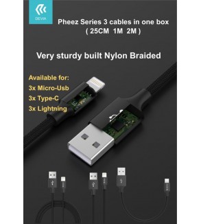 Pheez Set 3 Cavi 5 V. 2,1A Lightning 25cm - 1mt - 2mt Grigi