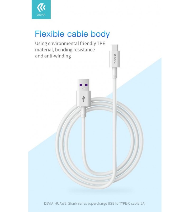 Cavo Carica rapida Type-C 5A Lunghezza 1,5 mt Bianco USB 3