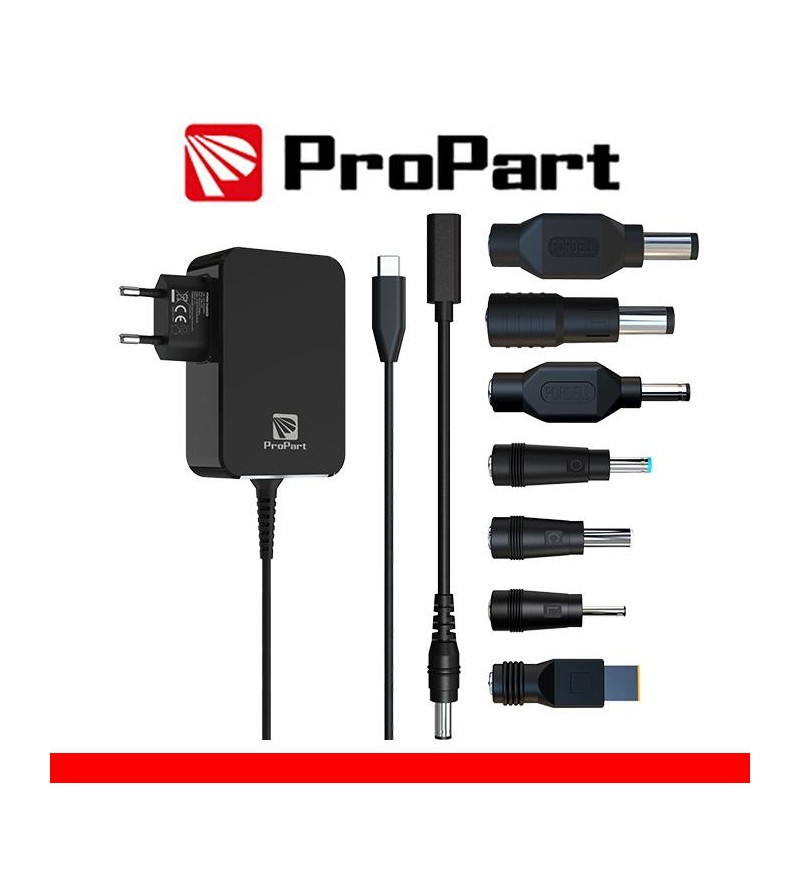 Alimentatore Propart GaN Type C 90W  + 7 Connettori DC nero