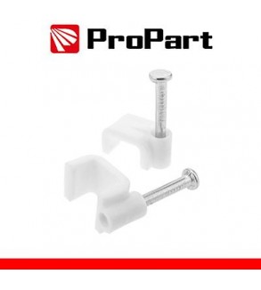 Clip con chiodini con fermacavo piatto 5mm bianco 100pz