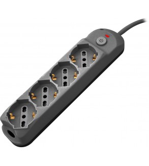 Multipresa 4pos bipasso/schuko + interrutt nuovo modello nera spina 16A