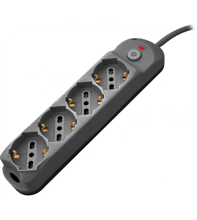 Multipresa 4pos bipasso/schuko + interrutt nuovo modello nera spina 16A