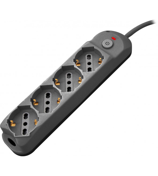 Multipresa 4pos bipasso/schuko + interrutt nuovo modello nera spina 16A