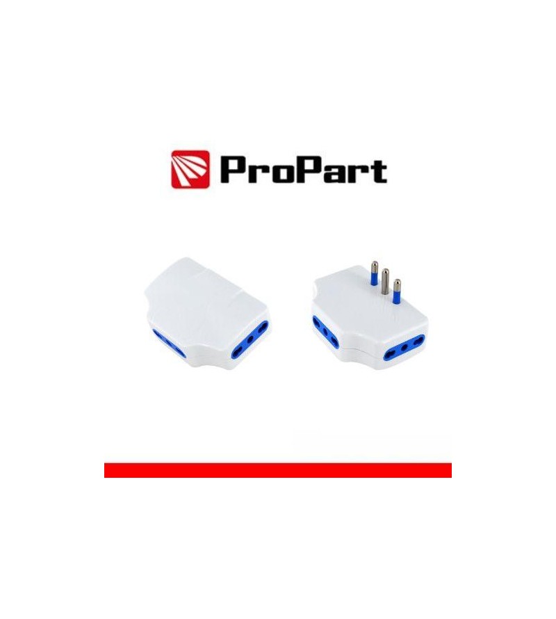 Adattatore presa tripla,3 prese 2P+T 10/16A bipasso, Spina 16a laterale