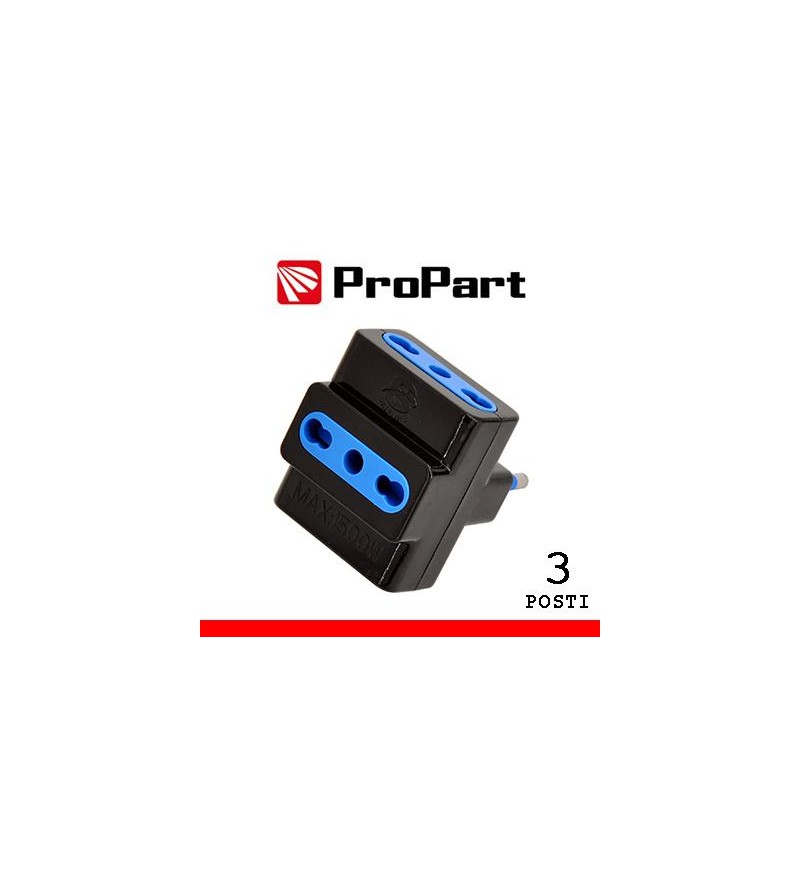 Adattatore triplo 3pos bipasso spina16A nero