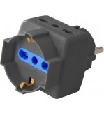 Adattatore triplo 3pos bipasso/schuko spina Schuko nero