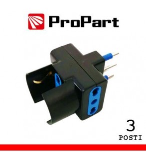 Adattatore triplo 3pos bipasso/schuko spina16A polybag nero
