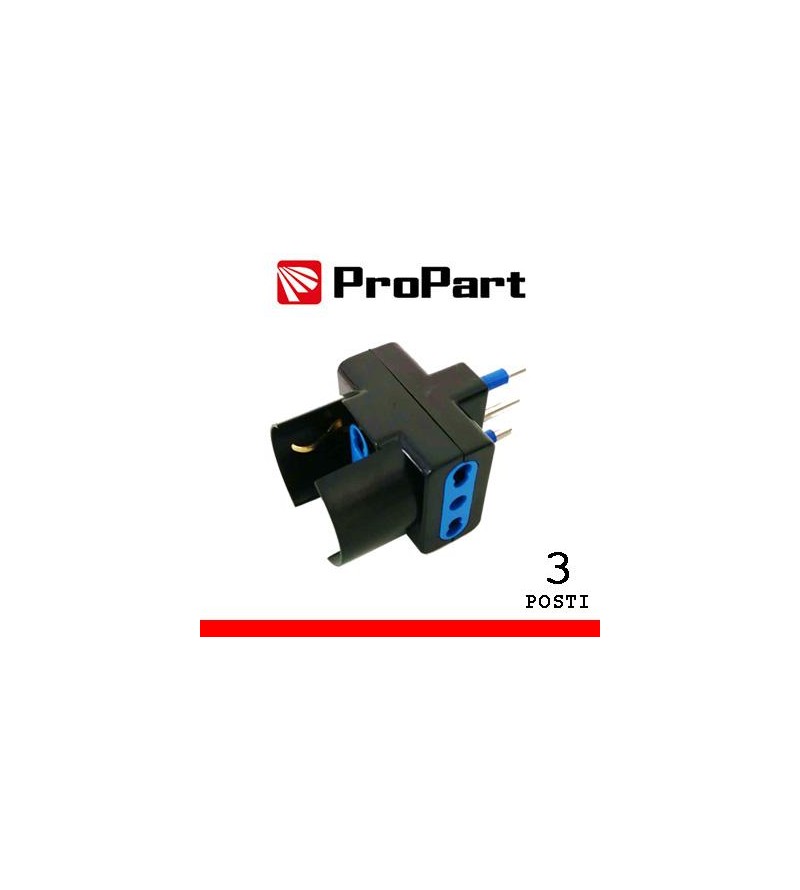 Adattatore triplo 3pos bipasso/schuko spina16A polybag nero