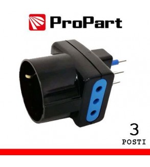 Adattatore triplo 3pos 10A/schuko spina10A nero