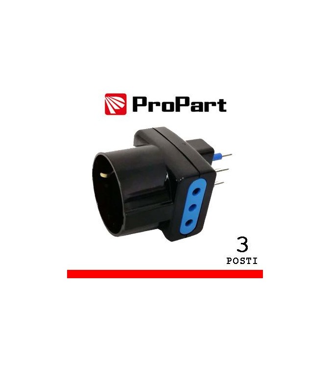 Adattatore triplo 3pos 10A/schuko spina10A nero
