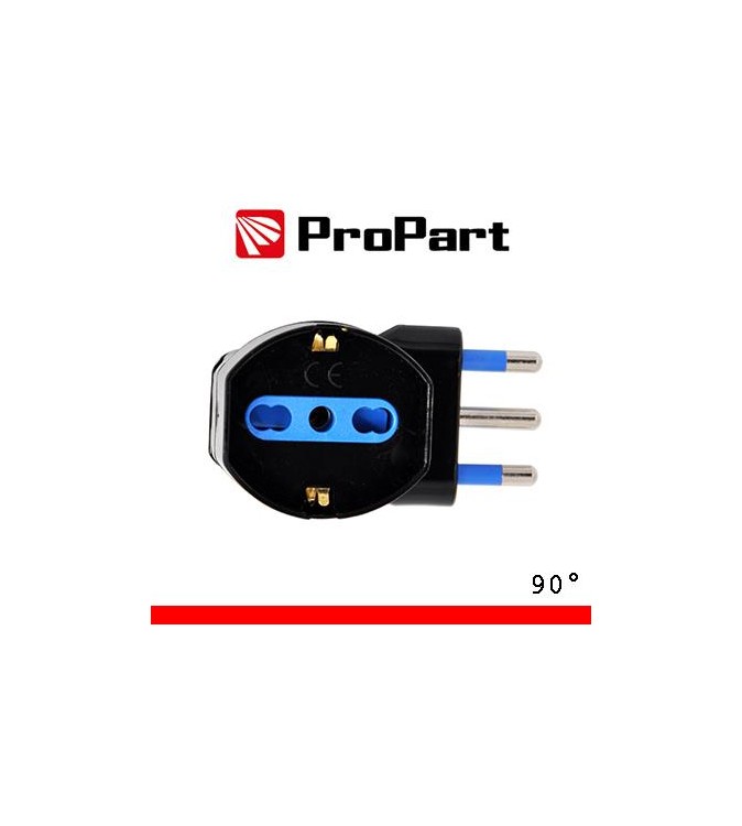 Adattatore schuko 90° spina16A salvaspazio nero