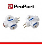 Adattatore 3 prese 2P+T 10/16A bipasso/Schuko con interrutt. Spina Schuko