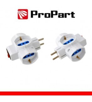 Adattatore 3 prese 2P+T 10/16A bipasso/Schuko con interrutt. Spina Schuko