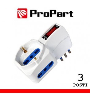 Adattatore 3pos bipasso/schuko spina10A salvaspazio + inter.