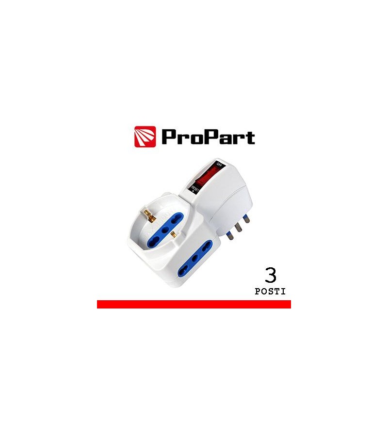 Adattatore 3pos bipasso/schuko spina10A salvaspazio + inter.