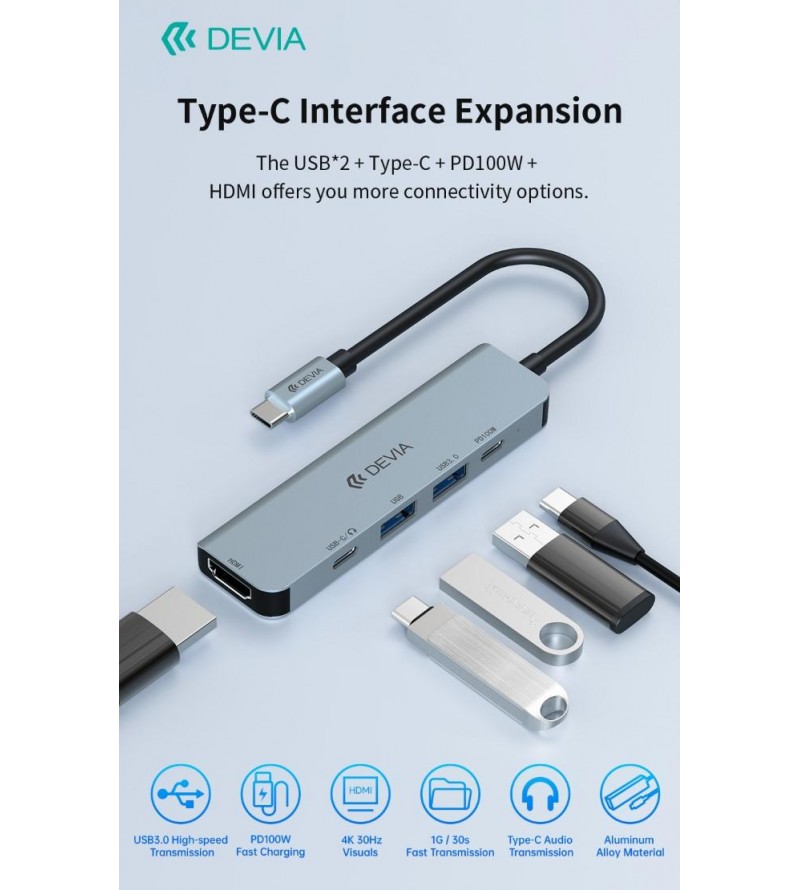 HUB 5 in 1 serie Leopard C a USB*2+C+PD 100W+HDMI 4K
