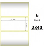 White 51x25mm, 2340 Et/Rotolo Z-2000D 2x1x1 Core, 6 Rolls