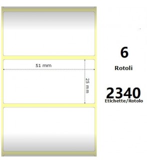 White 51x25mm, 2340 Et/Rotolo Z-2000D 2x1x1 Core, 6 Rolls