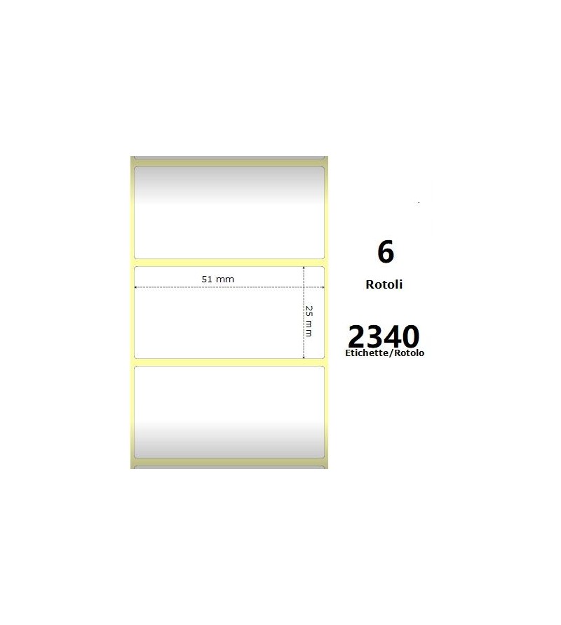 White 51x25mm, 2340 Et/Rotolo Z-2000D 2x1x1 Core, 6 Rolls