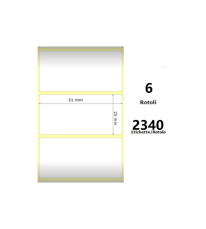 White 51x25mm, 2340 Et/Rotolo Z-2000D 2x1x1 Core, 6 Rolls