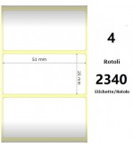 White 51x25mm,2340 Et/Rotolo Z-4000D, 2x1x1 Core, 4 Rolls