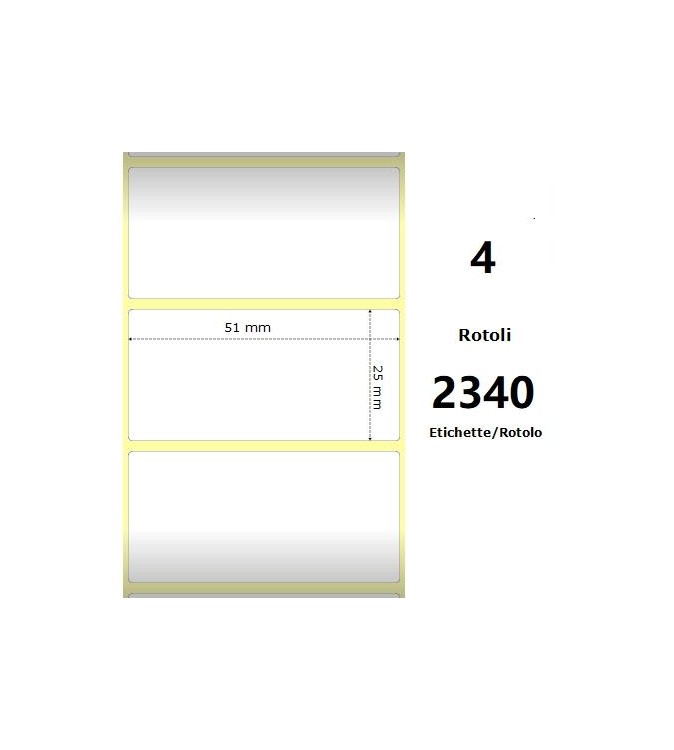 White 51x25mm,2340 Et/Rotolo Z-4000D, 2x1x1 Core, 4 Rolls