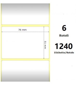 White 76x51mm,1240 Et/Rotolo Z-4000D, 3x2x1 Core, 6 Rolls