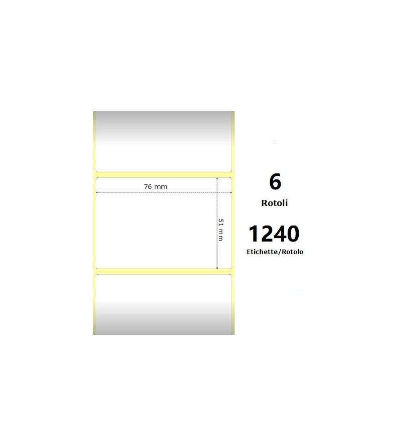 White 76x51mm,1240 Et/Rotolo Z-4000D, 3x2x1 Core, 6 Rolls