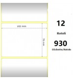 White 102x76mm,930 Et/Rotolo Z-4000D, 4x3x1 Core, 12 Rolls