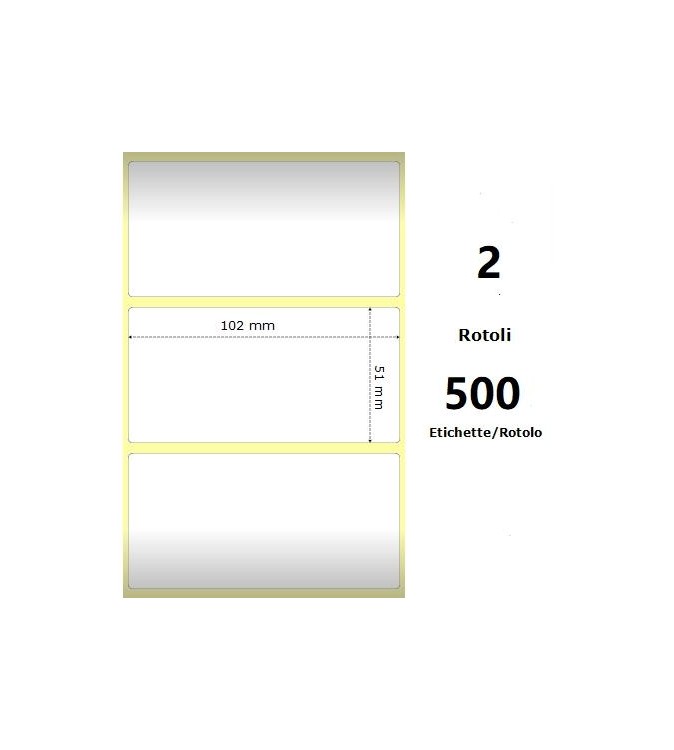 White 102x51mm, 500 Et/Rotolo Z-2000D 4x2x3 Core, 2 Rolls