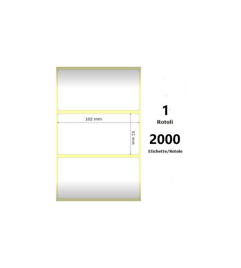 White 102x51mm, 2000 Et/Rotolo Z-2000D 4x2x3 Core, 1 Rolls