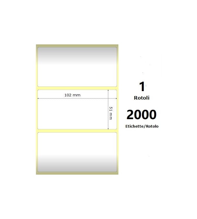 White 102x51mm, 2000 Et/Rotolo Z-2000D 4x2x3 Core, 1 Rolls