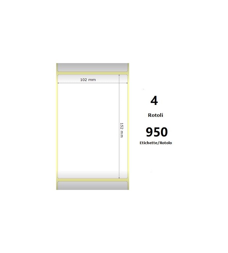 White 102x152mm,950 Et/Rotolo Z-2000D, 4x6x3 Core,circonferenza 173mm