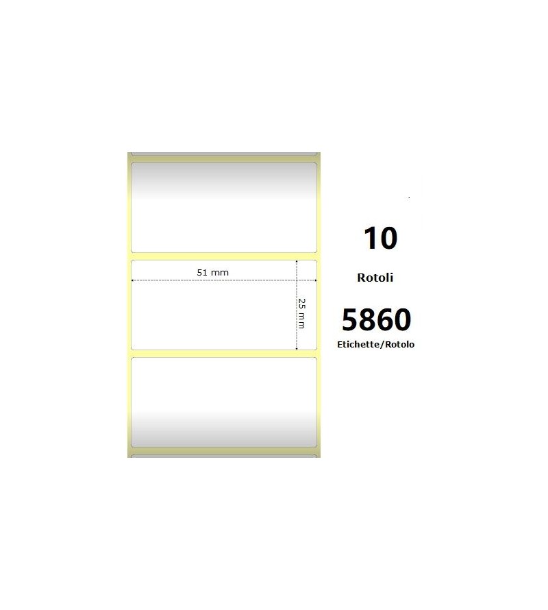 White 51x25mm,5860 Et/Rotolo Z-1000D, 2x1x3 Core ,10 Rolls