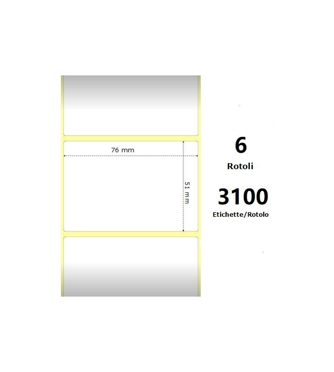 White 76x51mm,3100 Et/Rotolo Z-1000D, 3x2x3 Core, 6 Rolls