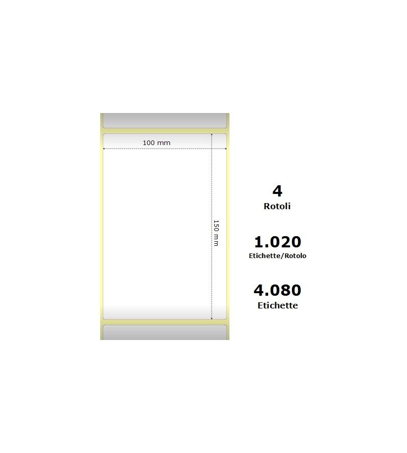 White 100x150mm,1020 Et/Rotolo Z-1000D,3.9x5.9x3 Core,circonferenza 177mm