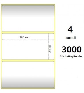 White 100x50mm,3000 Et/Rotolo Z-1000D, 3.9x2x3 Core, 4 Rolls