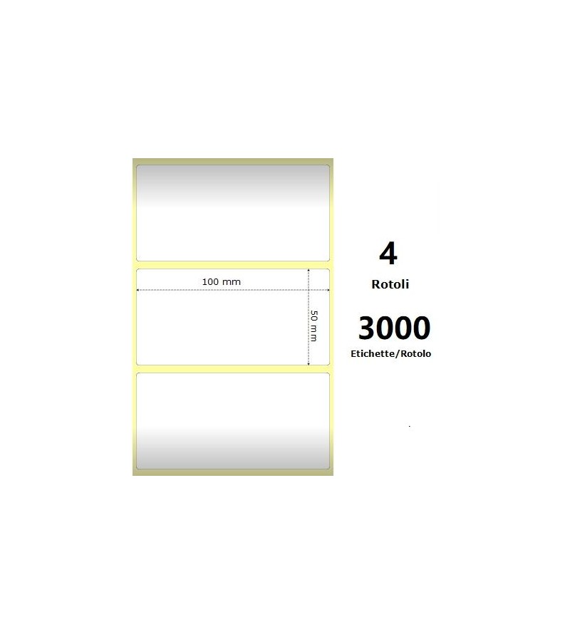 White 100x50mm,3000 Et/Rotolo Z-1000D, 3.9x2x3 Core, 4 Rolls