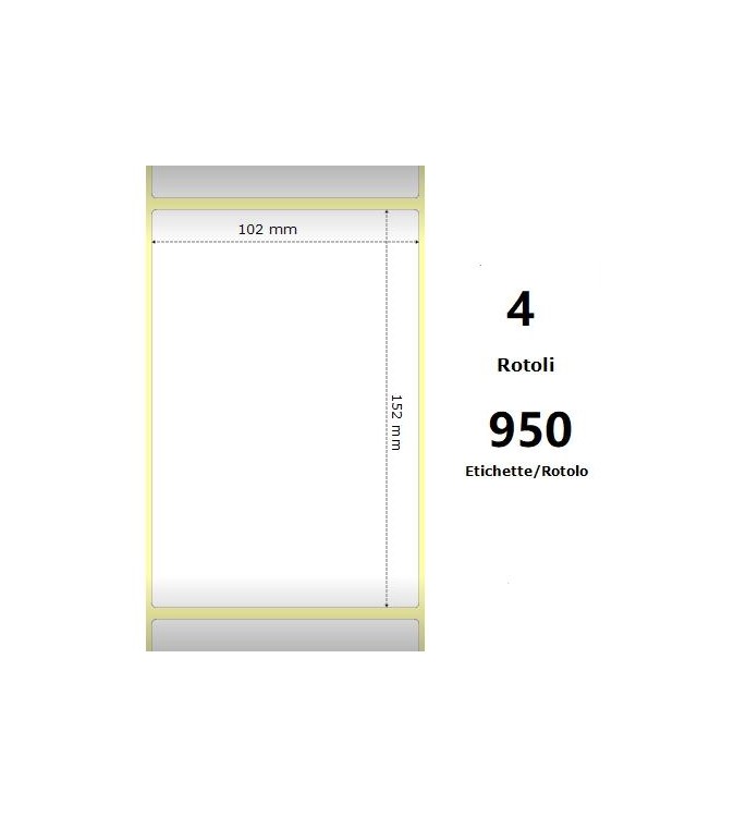 White 102x152mm,950 Et/Rotolo Z-1000D, 4x6x3 Core ,4 Rolls