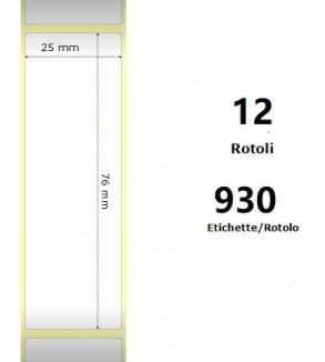 White 25x76mm, 930 Et/Rotolo Z-2000D 1x3x1 Core, 12 Rolls