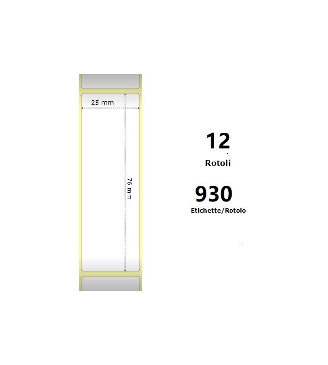 White 25x76mm, 930 Et/Rotolo Z-2000D 1x3x1 Core, 12 Rolls